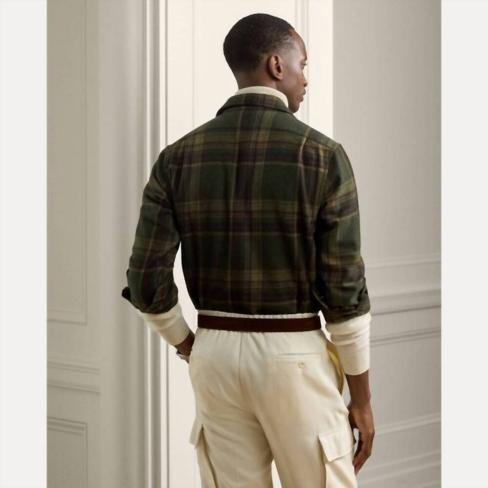 NEW RALPH LAUREN wool cashmere plaidlong sleeve sport shirt in inverness loden m - Picture 3 of 6